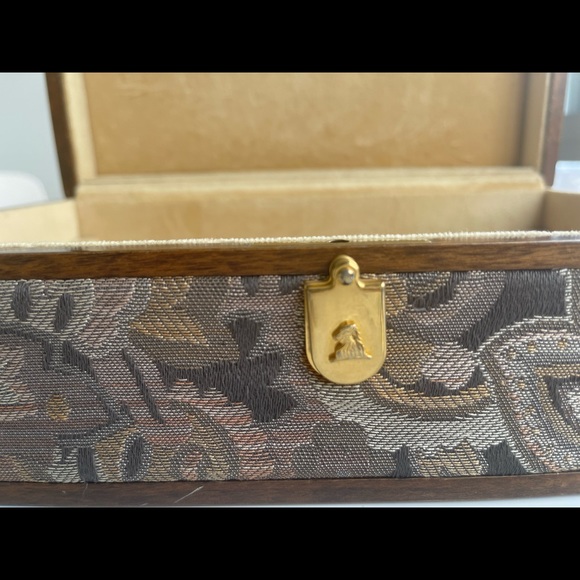 Rare Vintage Mark Cross Wood Fabric Jewelry Box Chest Collectible - Picture 3 of 10